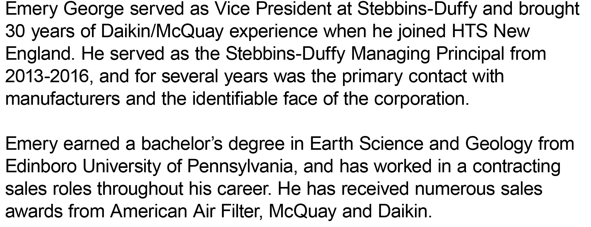 HTS Ne PrincipalBio EmeryGeorge 1 HTS | Commercial & Industrial HVAC Systems, Parts, & Services Company