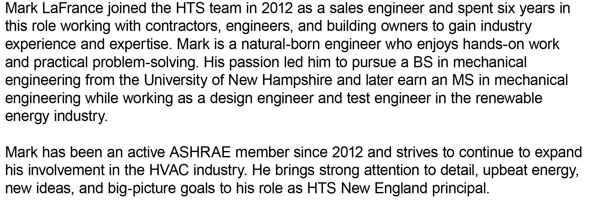 HTS Ne PrincipalBio MarkLaFrance HTS | Commercial & Industrial HVAC Systems, Parts, & Services Company