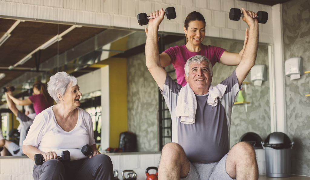 Seniors working out at recreational centre