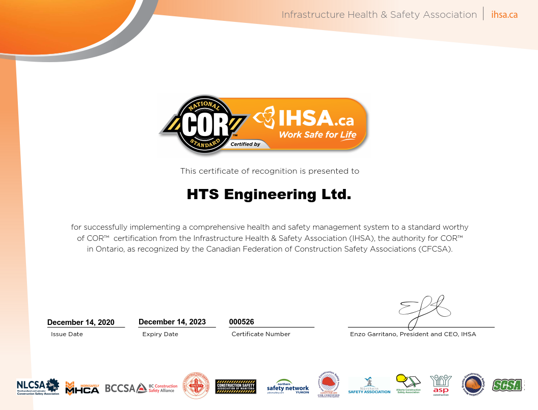Image of COR™ Certificate of Recognition Presented to HTS