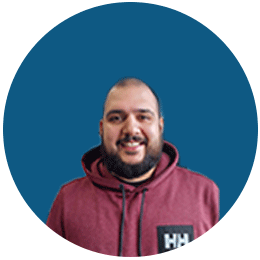 Parts Employee Photos Ross Gallucci 2022 HTS | Commercial & Industrial HVAC Systems, Parts, & Services Company Ross Gallucci Headshot in front of blue background