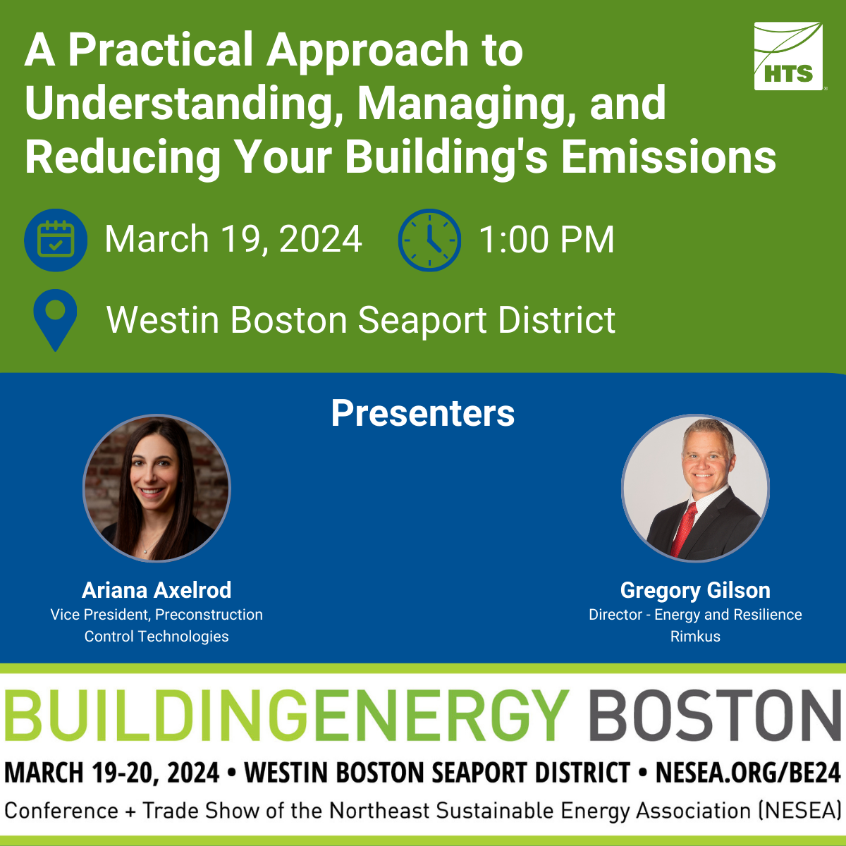 Graphic for a NESEA In Person Presentation about Reducing Building Emissions